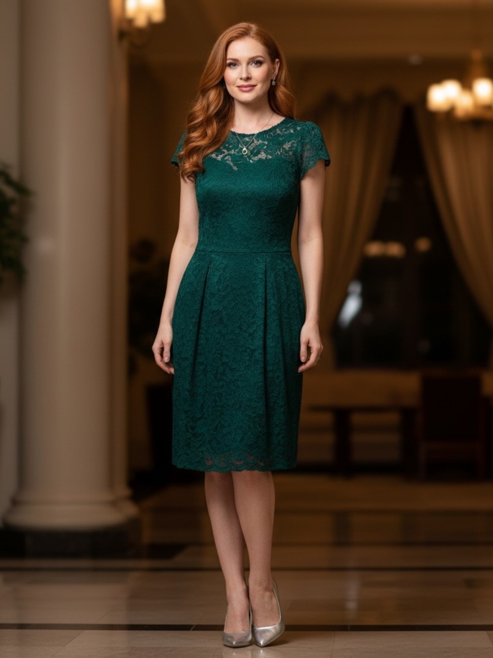 Miusol Emerald Green Lace Midi Dress